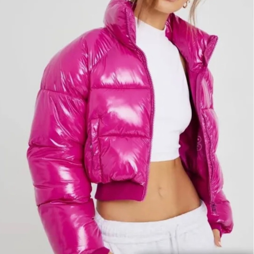 Garage cropped pink puffer jacket